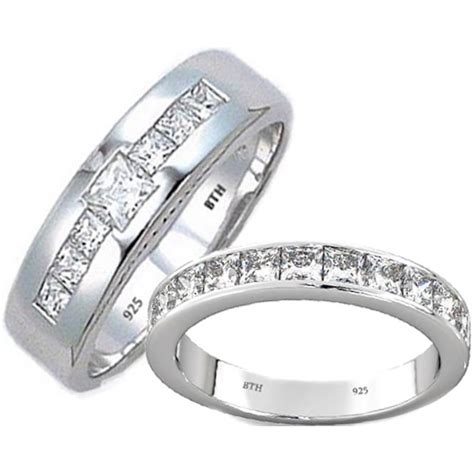 His And Hers Matching Tungsten Carbide Wedding Engagement Ring Band Set