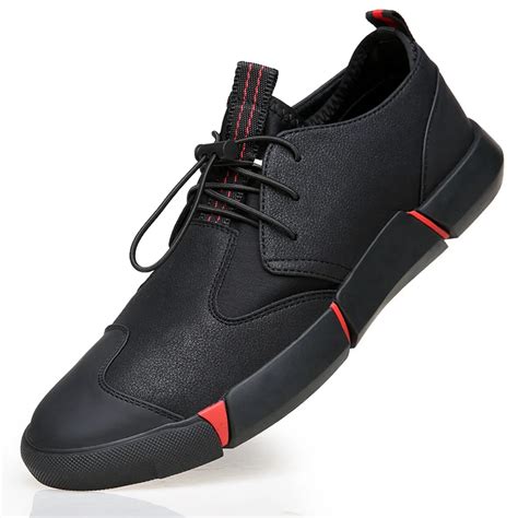 new brand high quality all black men s leather casual shoes fashion breathable sneakers fashion