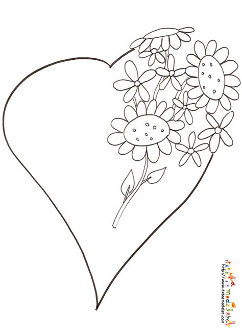 Coloriage coeur gratuits à imprimer. Coloriage coeur au bouquet de grosses fleurs Tête à modeler