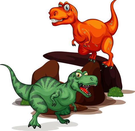 Personaje De Dibujos Animados De Dos Dinosaurios Aislado En Blanco