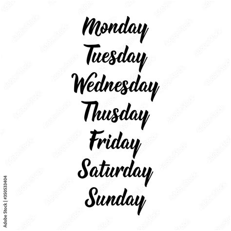 Days Of The Week Monday Tuesday Wednesday Thursday Friday Saturday Sunday Vector