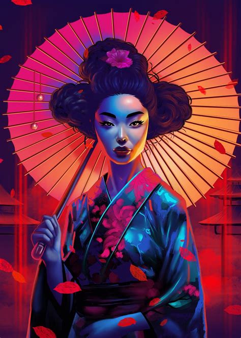 Retro Geisha Poster Picture Metal Print Paint By Denis Orio Ibañez