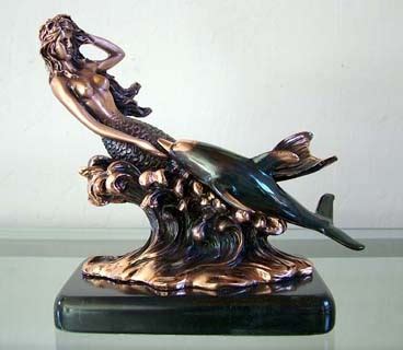 Copper Coated Mermaid Single Dolphin Sculpture Dolphins Unlimited Mermaid Statues Mermaid