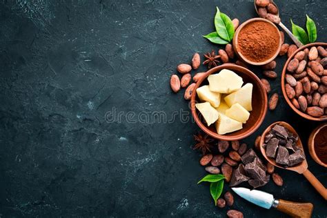 Chocolate Cocoa Beans Cocoa Butter Chocolate Background Top View
