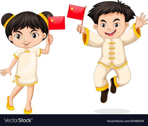 Happy Boy And Girl Holding Flag Of China Vector Image Boy Or Girl