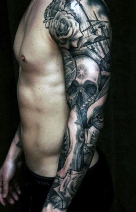 Sailing Ship With Skull Cool Guys Arm Tattoo Ideas Men Flower Tattoo Rose Tattoos For Men