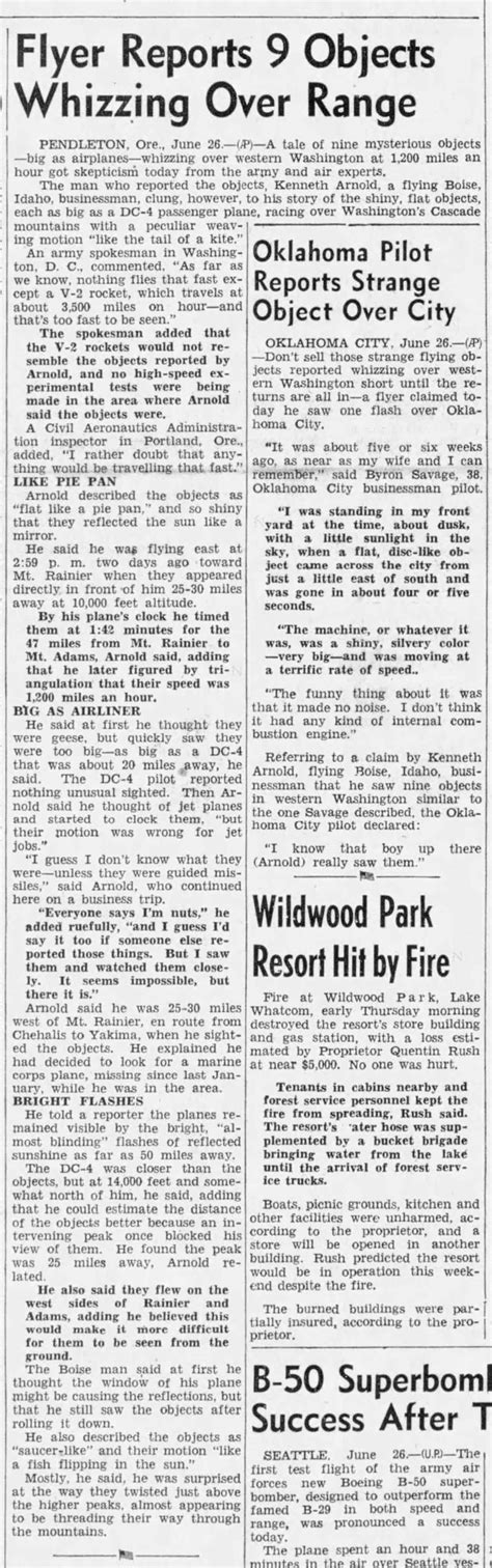 The Bellingham Herald: "Flyer Reports 9 Objects Whizzing Over Range