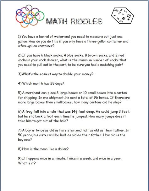 Math Riddles 5th Grade Worksheet