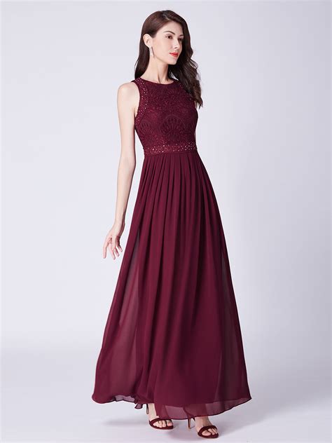 Ever Pretty Burgundy A Line Long Pleated Prom Dress Lace Bodice Homecoming Dress Ebay