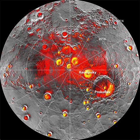 This Image Of Mercurys North Pole Region Shows Areas In Shadow Red
