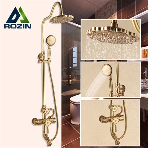 High quality led shower panel tower system, rainfall and mist head rain massage jets stainless steel shower fixtures. $496.80 | High-end Antique Brass Carving Rainfall 8 ...