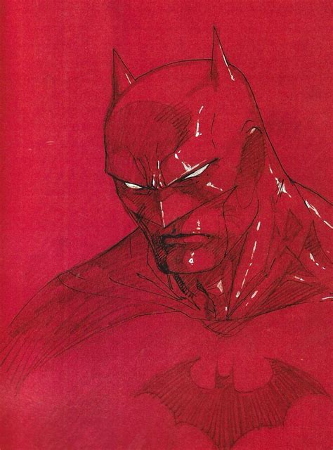 Jim Lee Batman Hush Portrait Study On Red Paper White Ink And Pencil