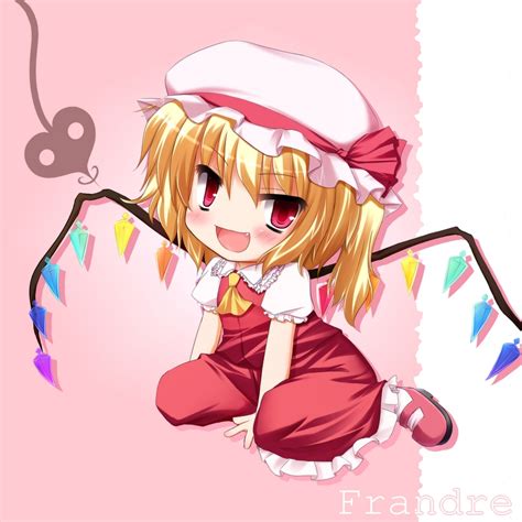 safebooru 1girl ascot blonde hair character name fang female flandre scarlet gradient gradient