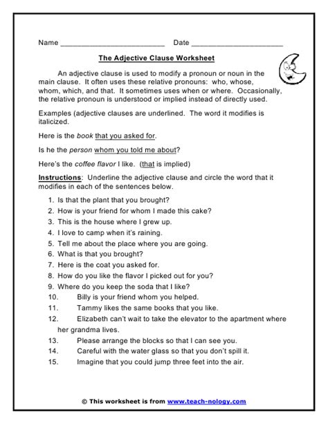 Check spelling or type a new query. The Adjective Clause Worksheet