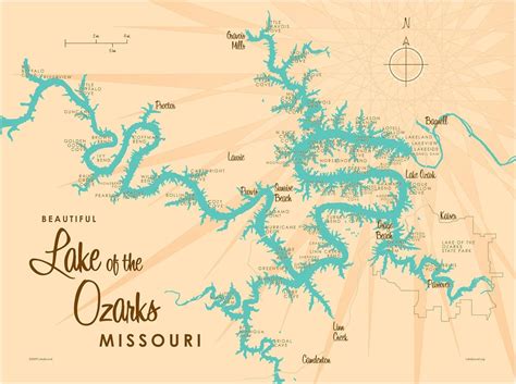 Lake Of The Ozarks Map Giclee Art Print Poster From