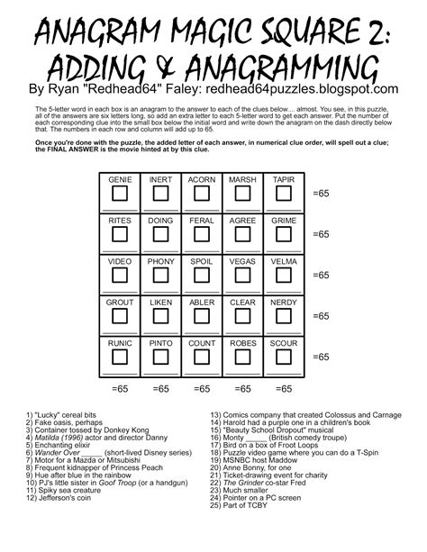 Free Anagram Magic Square Printable Printable Templates
