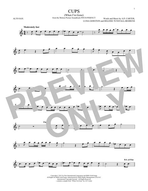 Cups When Im Gone Sheet Music Anna Kendrick Alto Sax Solo