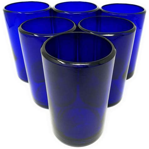 hand blown mexican drinking glasses set of 6 cobalt water glasses 14 oz each