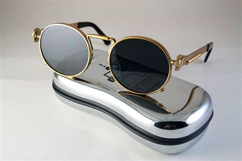 Hi Tek Round Sunglasses Gold Metal Polarized Lens Spring On Temples Ht 165 Large Hi Tek Webstore