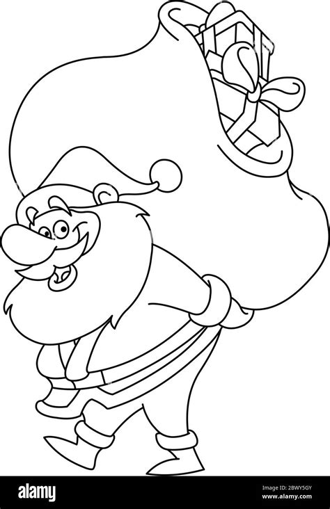 Outlined Santa Claus Carrying A Big Ts Sack On His Back Vector