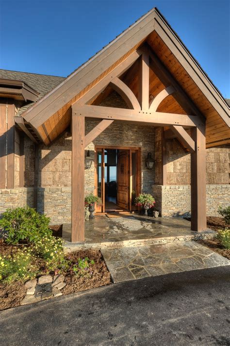 Timber Frame Entry Brick Exterior House House Designs