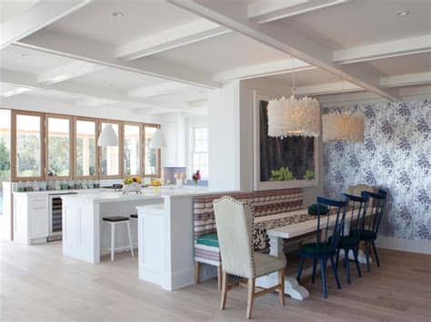 Photo of a small contemporary kitchen/dining room in london with grey walls, light hardwood flooring, no fireplace and beige floors. Small Kitchen Window Treatments: HGTV Pictures & Ideas | HGTV