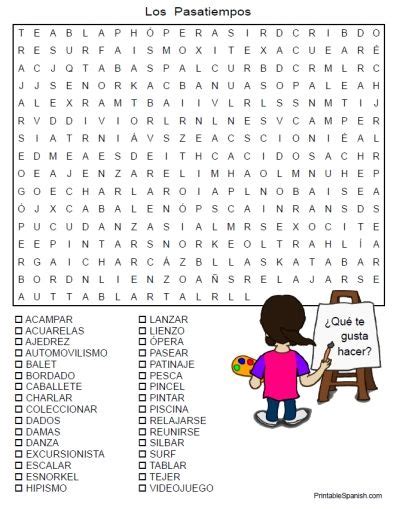 Printable Spanish Freebie Of The Day Los Pasatiempos Word Search