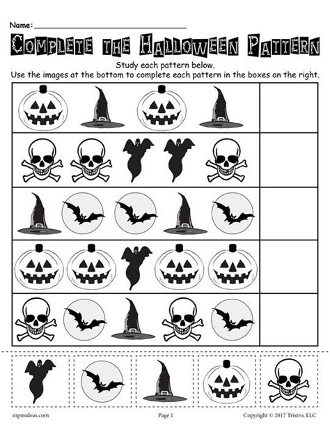 Here you will find a selection of free printable kindergarten math sheets which will help your child learn to find and work out a range of patterns including number, letter and picture patterns. FREE Printable Halloween Pattern Worksheet! | Pattern ...