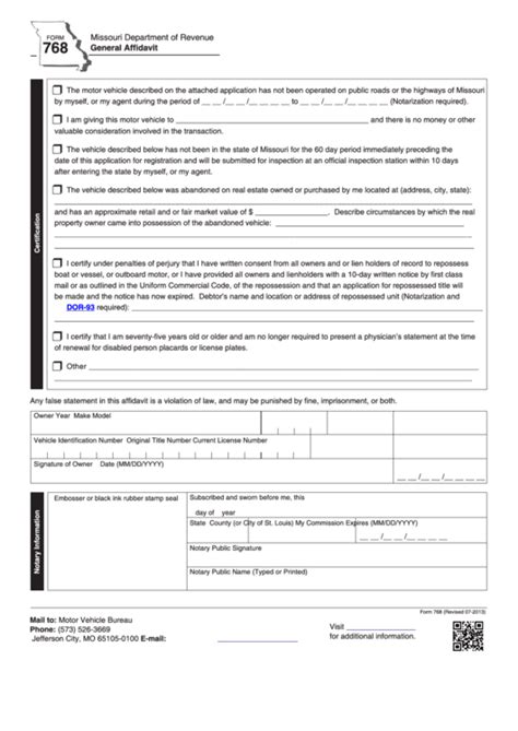 Typically, an affidavit should be initially submitted when one is presenting. Fillable Form 768 - General Affidavit printable pdf download