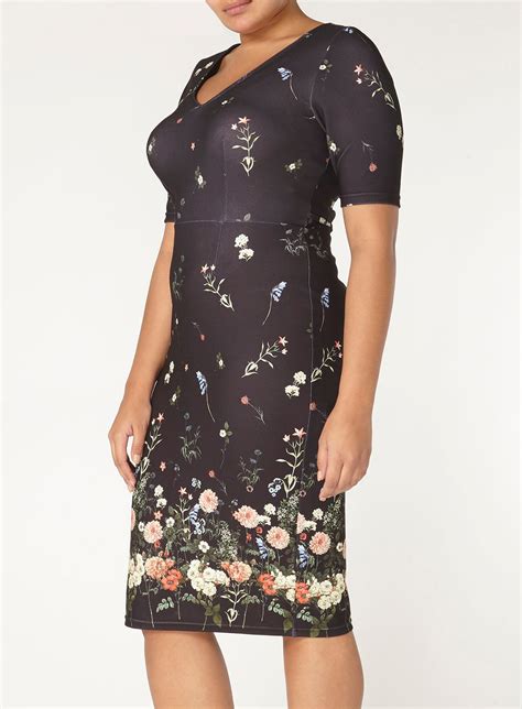 3vans BLACK Floral Border Print Shift Dress - Plus Size 14 to 28