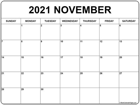 November 2021 Calendar Free Printable Calendar