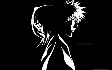 1024x768 Resolution Black And White Anime Illustration Bleach Kurosaki Ichigo Kuchiki Rukia