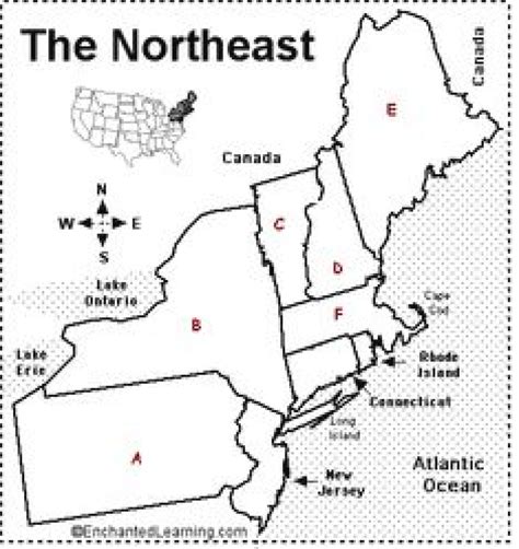 Northeast Region States Printable Map