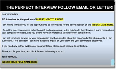 The Perfect Interview Follow Email Or Letter To An Employee Is Shown In