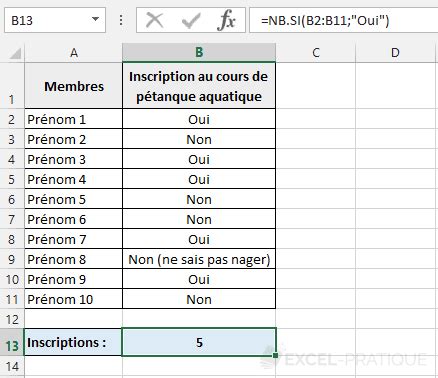 Fonction Excel NB SI