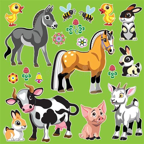 Set With Cartoon Farm Animals Stock Vector Illustration Of Collection