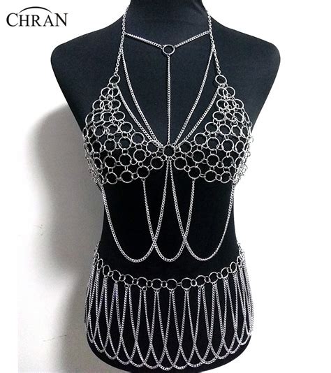Chran Silver Color Sexy Women Harness Full Beach Chain Belly Waist Fashion Costume Chain Bra