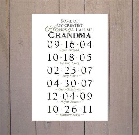 Appreciative gifts for grandma, based on her interests. GRANDMA GIFT Grandchildren Birthday Dates by ...