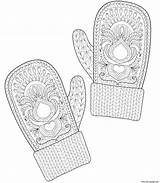 Coloring Mittens Winter Adults Patterned Printable Christmas sketch template