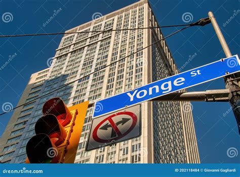 Yonge Street Sign With Buildings In Background Editorial Stock Image