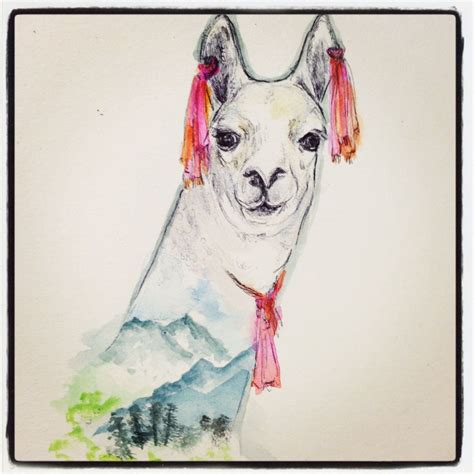 Original Watercolor Painting Of A Llama And The Mountains Of Etsy