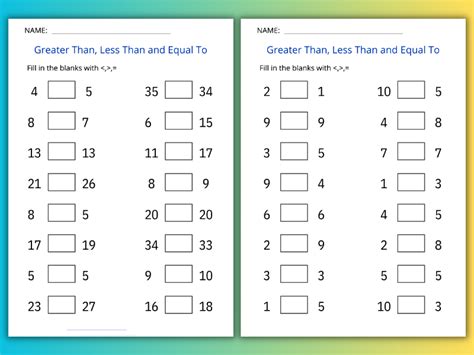 Printable Greater Than Less Than And Equal To Worksheet For Grade 1 2