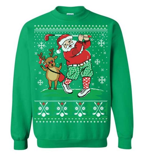 Santa Playing Golf Ugly Christmas Sweater Funny Ugly Christmas Sweater