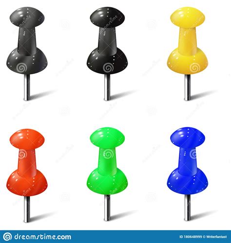 Thumbtacks Set Of Push Pins In Different Colors Top View 3d Stock