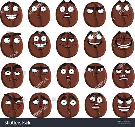 Vector Cute Cartoon Coffee Bean Smile With Many Expressions 96646951