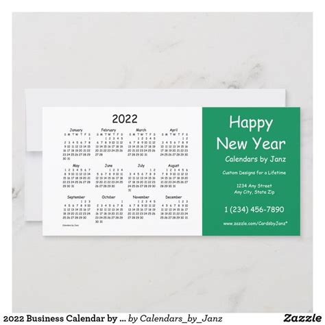 2022 Happy New Year Calendar By Janz Green Holiday Card