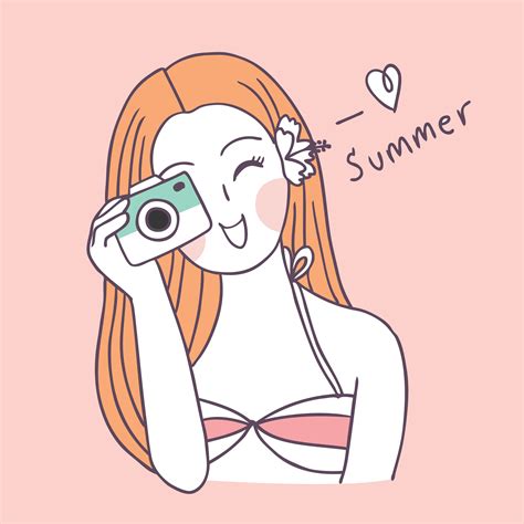 Cartoon Cute Summer Girl With Camera Download Free