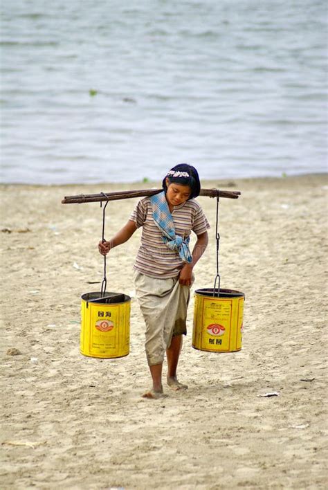 Burmese Woman Carrying Water Editorial Photo Image Of Military