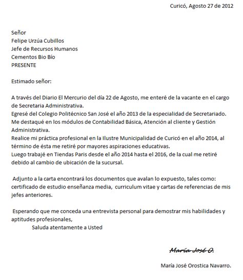 María José Orostica Carta De Empleo