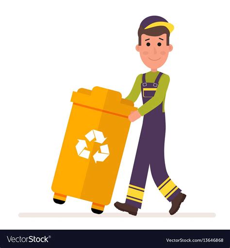 Garbage Collection Service Man In A Uniform Takes Vector Image